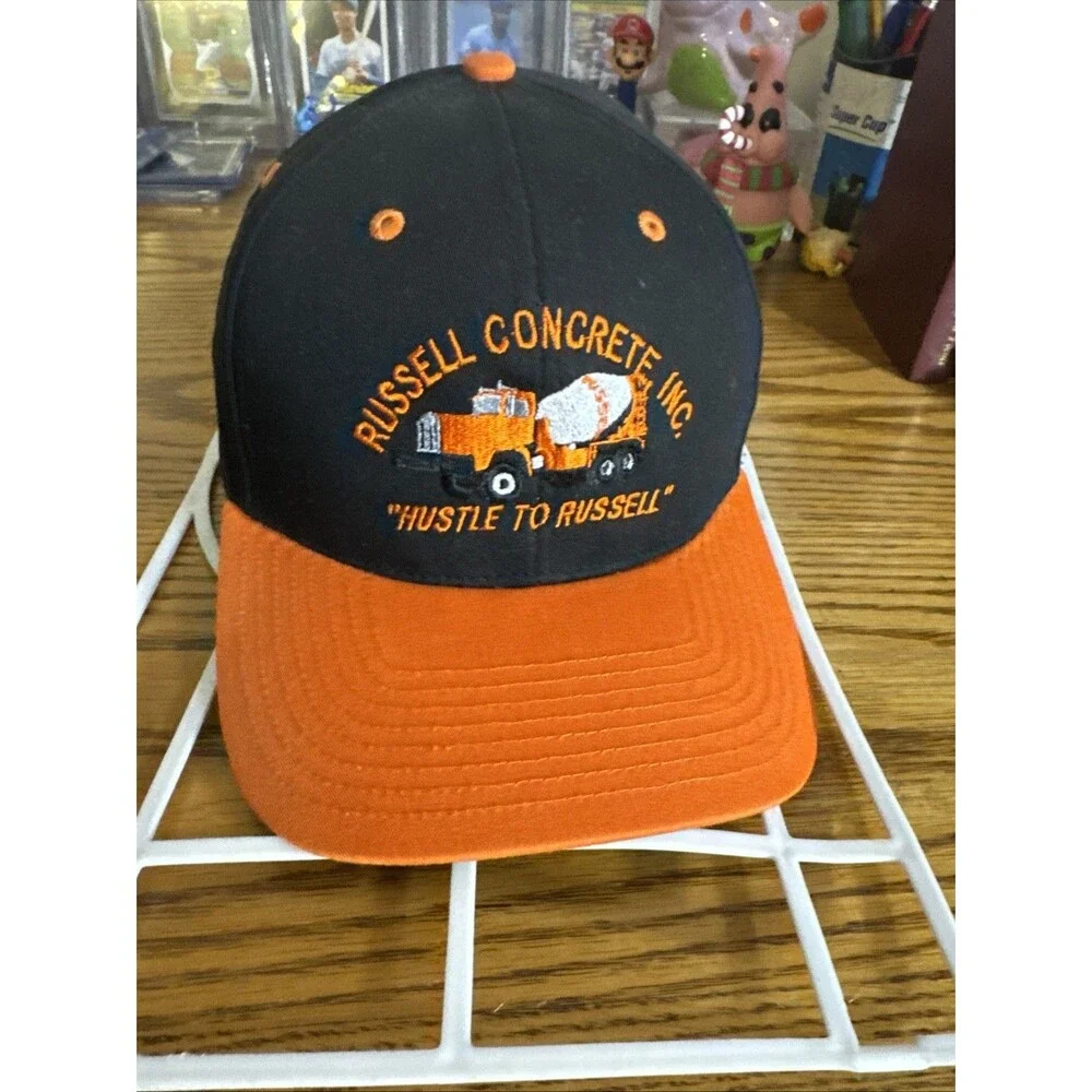 Vintage Russell Concrete Inc. SnapBack Trucker Hat Embroidered Orange & Black